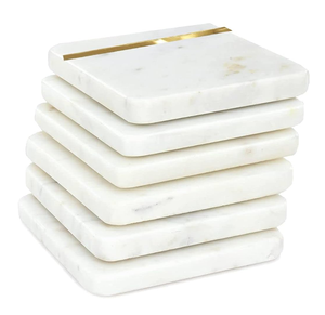 Ensemble de sous-verres en marbre en bois Style classique tampons de pierre ronds support de caboteur en métal pour la cuisine fabriqué en Inde - Product Image 3