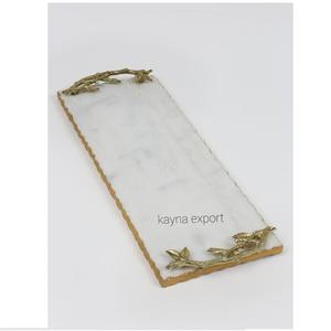 BANDEJA DE SERVICIO DE MÁRMOL DE NUEVO DISEÑO MODERNO CON RAMA DE FLORES DE ORO MESA DECORATIVA DE MÁRMOL BLANCO DE LUJO DISPONIBLE BANDEJA DE MEJORES PRECIOS - Product Image 5