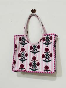 Indian Cotton Quilted <b>Small</b> Tote Bag Handmade Chains Summer Shoulder Purse Women Shopping Bags Travel Extra Storage Purse - Product Image 2