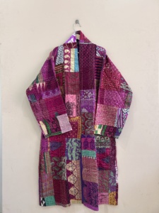 เสื้อคลุมยาวผ้าไหมคันธาแบบปะติดปะต่อ สไตล์โบฮีเมียนฮิปปี้ เสื้อคลุมลำลอง - Product Image 4