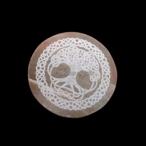 High Quality Cheap Price Crystal Coaster One Orange Selenite Tree Of Life Engraved Charging Plate