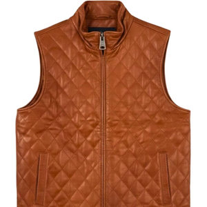 New Fashion Premium Men Genuine Leather <b>Quilted</b> Vest Sleeveless Zip Up Classic <b>Waistcoat</b> - Product Image 1
