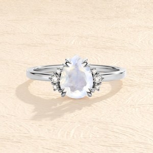 Anillo de boda de Plata de Ley 925, piedra lunar de fuego de arcoíris Natural, corte de pera, chapado en oro, estilo romántico azul para fiestas - Product Image 2