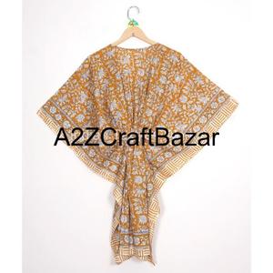 Vestido Kaftan Midi 100% Algodón Hecho a Mano para Mujer, Estampado Floral Bohemio, Ropa de Playa, Verano, Ajuste Regular, Lavable, Cómodo - Product Image 1