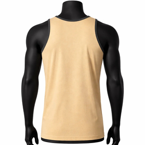 Canotta da <span class=keywords><strong>uomo</strong></span> in maglia a tinta unita, girocollo, senza maniche, casual, <span class=keywords><strong>beige</strong></span> con bordo nero - Product Image 2