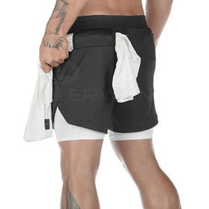 Men's High Street Style Double-<b>Layer</b> Gym Shorts Comfortable <b>Mid</b>-Waist Solid Pattern Latest Design Made of Cotton Polyester - Product Image 3