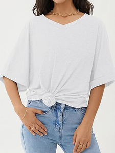 <b>Women's</b> Summer Hot Style Solid <b>White</b> Color Short Sleeve V-Neck Custom Printed <b>T</b>-<b>Shirts</b> Hot Summer Fashion Blank <b>T</b>-<b>Shirts</b> - Product Image 4