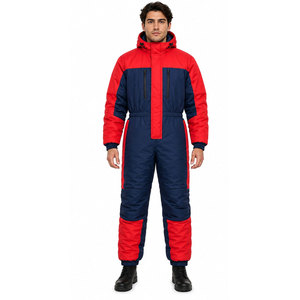 <b>Boys</b> Red Navy Color Blocking Winter Snowsuit Full Length Hooded Waterproof Sporty Tracksuit With Side Pockets - Product Image 4