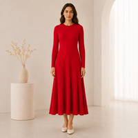 Nouveau design automne hiver tendance 100% laine rouge à manches longues élégante robe pull rouge pour dames