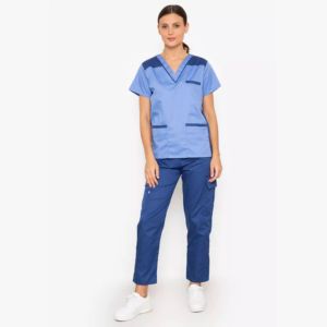 Uniforme de sarga elástica de LICRA cómoda de alta calidad unisex, uniforme de enfermera para correr, venta al por mayor, pantalones superiores, conjuntos de uniformes de hospital - Product Image 1