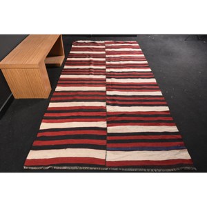Traditional <b>Red</b> Black Patchwork <b>Wool</b> Rug 4.8 X 10.1ft Large Area Turkish Rectangle Hallway for Teen Latex for Room Bedside Use - Product Image 1