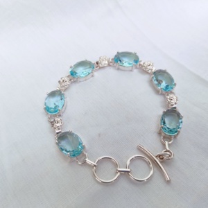 สร้อยข้อมือชุบเงินปรับได้สีฟ้าบุษราคัมคริสตัลเหลี่ยมเพชรพลอยแฟชั่นเครื่องประดับเพชรหลักขายส่ง - Product Image 4