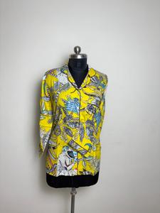 Bright Yellow <b>Tropical</b> Print Long <b>Shirt</b> Casual Button Down with Jungle Motifs - Product Image 6