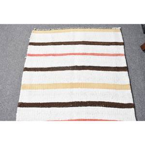 Modern Vintage 2x9,6ft Turkish <b>Wool</b> Rug Elegant <b>White</b> Flat Weave with Patchwork Pattern for Living Room or Hallway Decorations - Product Image 3