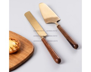 Juego de servicio de pastel con mango de madera de acero inoxidable de estilo lujoso para utensilios de cocina y utensilios para hornear en el juego de servidor de pastel inferior herramientas de cocina - Product Image 6