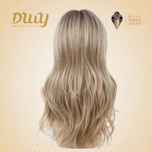 Cybil-DWY 22-Inch Glueless Synthetic <b>Wig</b> for Women Machine-Made Mid-Length Wave <b>Bob</b> with Dark Roots and Transparent Lace Bangs - Product Image 3