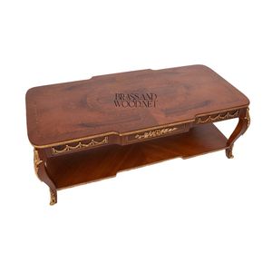 Mesa de Centro Rectangular de Lujo con Adornos de Latón Antiguo, Estante de Almacenamiento Inferior y Acabado de Madera Elegante para Decoración del Hogar - Product Image 6