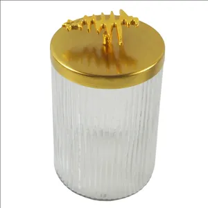 Recipiente De Cera De Vidro Claro Com Tampa De Metal Dourado Vela Cera Jar Vela Votiva Decoração Festiva Jantar E Design De Casamento