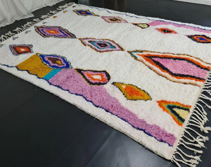 Tapis berbère azilal fait à la main blanc laine marocaine nouveau tapis personnalisé tapis abstrait - Product Image 1