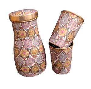 Direct India Meena Impreso Botella de agua de cobre puro Gran regalo para beneficios de salud Hervir Beber directamente Vasos de plástico - Product Image 1