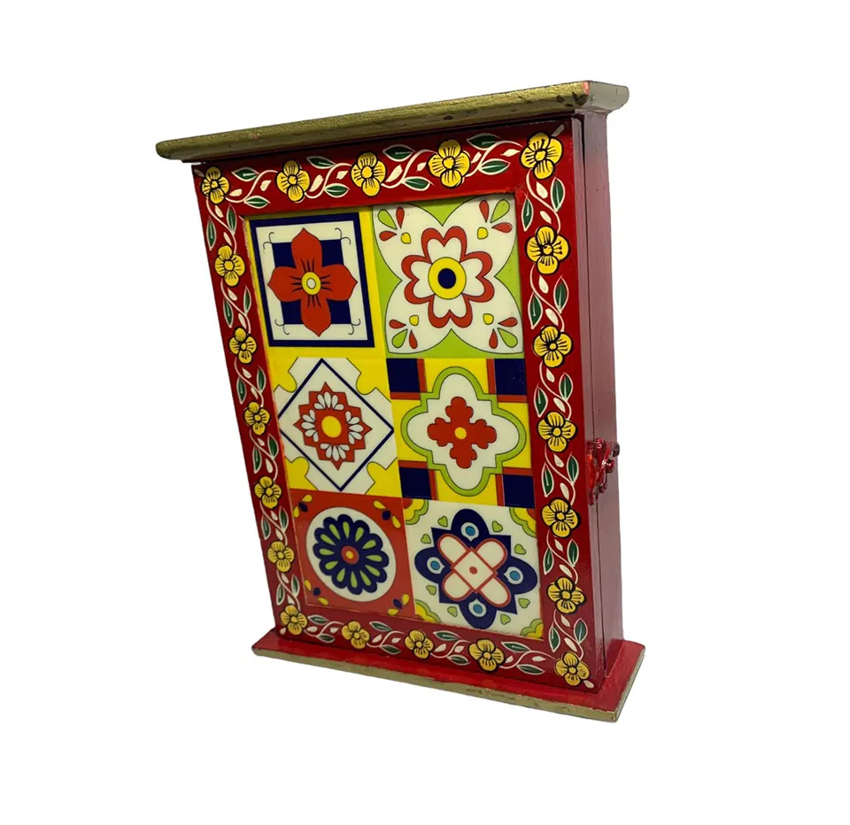 Decorative Wall Mount Keys Holder Organizer box for Home ,Hotels , office Hand painted Decor Keys holder Box with Door
