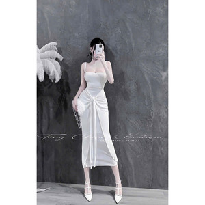 Prêt à Expédier Robe Midi Taille Froncée Soirée Refroidissement Spandex Collections Formelles pour Carrière pour Bureau et Fêtes - Product Image 3