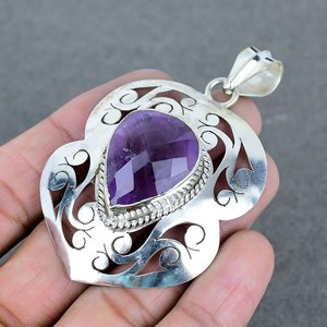 Estilo occidental elegante lujo plateado piedra preciosa moda latón fino joyería colgante amatista Natural fábrica personalizada - Product Image 3