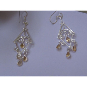 Shah Gems Women's Natural Citrine <b>Earrings</b> 925 Sterling <b>Silver</b> <b>Drop</b> <b>Earrings</b> Geometric Pattern 18K Gold Diamond Trendy Style - Product Image 1