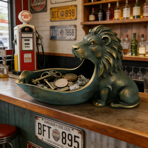 מגש מפתחות רטרו בצורת אריה עם גימור פטינה עתיק, מארגן שרף בסגנון וינטג' למטבעות ומפתחות, עיצוב בר בסגנון כפרי אמריקאי - Product Image 6