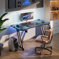 Escritorio de Juegos Negro OEM con Luces LED, Superficie Metálica en Forma de Z, Mesa de Juegos Grande, Escritorio Ergonómico para Oficina en Casa