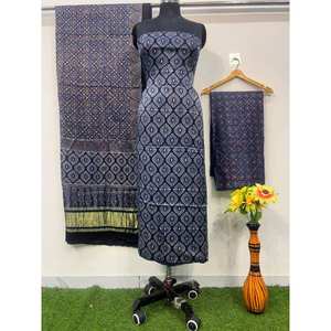 ผ้าไหมโมดอลสีดำลายอัจรักพิมพ์มือย้อมสีธรรมชาติทรงเอไลน์สำหรับตัดชุดผู้หญิงลายดอกไม้ - Product Image 1