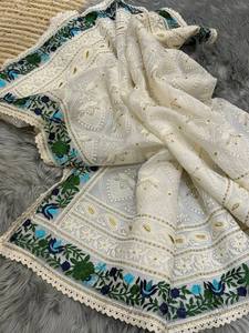 Colección de Sarees de Diseño Elegante de Organza de Seda Chikankari, Largos hasta el Suelo, con Blusa Bordada a Mano, para Bodas y Fiestas - Product Image 4