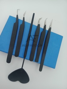 Pince à cils pointue japonaise professionnelle en acier inoxydable miroir de maquillage en forme de coeur de haute qualité poignée de diamant noir mat - Product Image 5