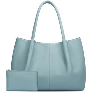 Ensemble de sacs fourre-tout en cuir de vache véritable pour femmes avec pochette zippée assortie, texture douce et grainée, grande capacité pour un usage quotidien - Product Image 6