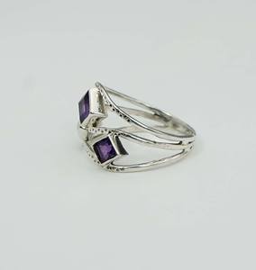 แหวนพลอยหลายเม็ดสีเงินสเตอร์ลิงพร้อมขอบตั้งเป็น925สำหรับเดือนพลอยพลอยสีม่วงตัดเป็นรูปเจ้าหญิง - Product Image 2