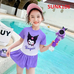 Alta calidad poliéster/nailon Rash Guard traje de baño niñas transpirable manga corta logotipo frontal serigrafía niños pequeños - Product Image 3