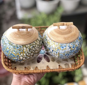 Elegant Mother of Pearl <b>Bamboo</b> Jar for Home Organization Candle <b>Container</b> and Decorative Packaging Crafted in Vietnam - Product Image 6