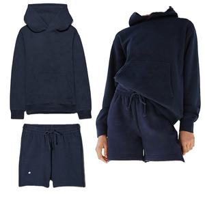 Conjunto de Sudadera con Capucha y Pantalones Cortos Deportivos de Algodón Transpirable con Cuello Redondo y Logotipo Personalizado para Mujer, Color Sólido, Invierno 2026 - Product Image 2