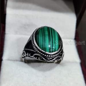 Anillo de Plata de Ley 925 con Malaquita Natural, Piedra de Nacimiento de Mayo, Joyería para Cumpleaños y Navidad, Novedad al por Mayor para Hombre - Product Image 2