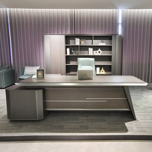 Modern Brown MDF Executive Office <b>Desk</b> Luxury Wooden CEO Office Table Modular Commercial Writing <b>Desk</b> <b>Large</b> Boss Workstation - Product Image 1