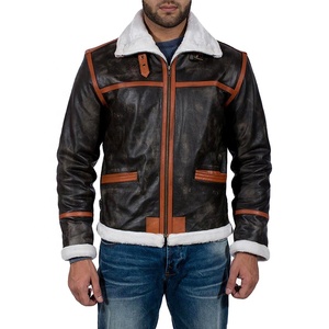 Veste en cuir véritable pour homme 2026, durable, doublée en sherpa, style bomber zippé, coupe classique, vêtement d'extérieur d'hiver personnalisable - Product Image 1