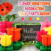 Décoration de table pour la fête des Mères : Boule en papier de soie 3D en forme de tulipe et nid d'abeille, thème floral printemps-été, vente en gros