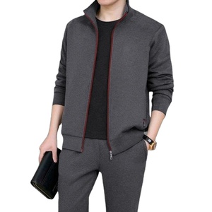 ชุดแจ็กเก็ตวาฟเฟิลสำหรับผู้ชายสีล้วนคอปกแบบรูดซิปกางเกงลำลองใส่สบายสำหรับฤดูใบไม้ผลิและฤดูใบไม้ร่วง - Product Image 3