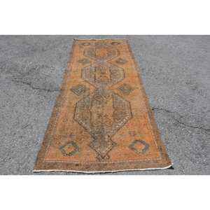 Alfombra turca clásica naranja marrón de 3,7x10,5 pies, Poliéster Viscosa de alta calidad para adolescentes, pasillo rectangular grande para sala de estar y dormitorio - Product Image 1