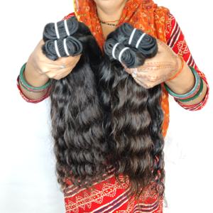 100% Unprocessed Natural Wave Indian Human <b>Hair</b> Double Weft Bundles Raw Temple Vendor Wavy <b>Black</b> Color Styles Lace <b>Extensions</b> - Product Image 2