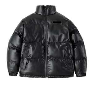 Logotipo personalizado de los hombres de cuero negro Puffer brillante moda abrigos acolchados burbuja Puffer chaqueta al aire libre Casual cálido Puffer chaqueta - Product Image 3