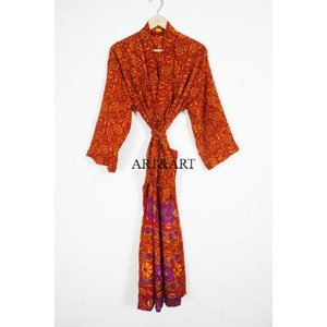 Kimono de Demoiselle d'Honneur en Soie Longue Fait Main de Haute Qualité, Style Vintage Patchwork, Taille Unique, Vêtement de Nuit Respirant pour Femme, Idéal pour l'Été - Product Image 1