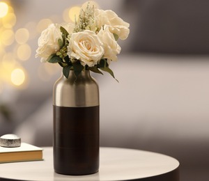 Jarrón grande de metal plateado y negro, centro de mesa decorativo simple pero elegante para mesa de comedor, sala de estar y interiores de oficina - Product Image 3