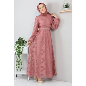 Robe décontractée à dentelle avec ceinture, accessoire de mode chic et confortable - Product Image 4