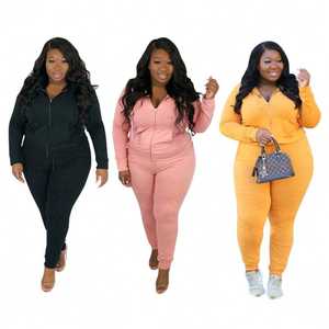 Ensemble de survêtement deux pièces pour femmes grandes tailles, été, fermeture éclair, design personnalisé, imprimé streetwear, 100% coton molletonné, longueur genou - Product Image 5